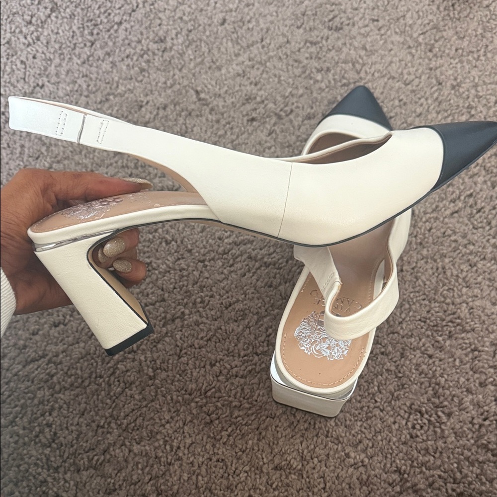 Vince Camuto Cream and Black Pointed Slingback Heels - Picture 6 of 7